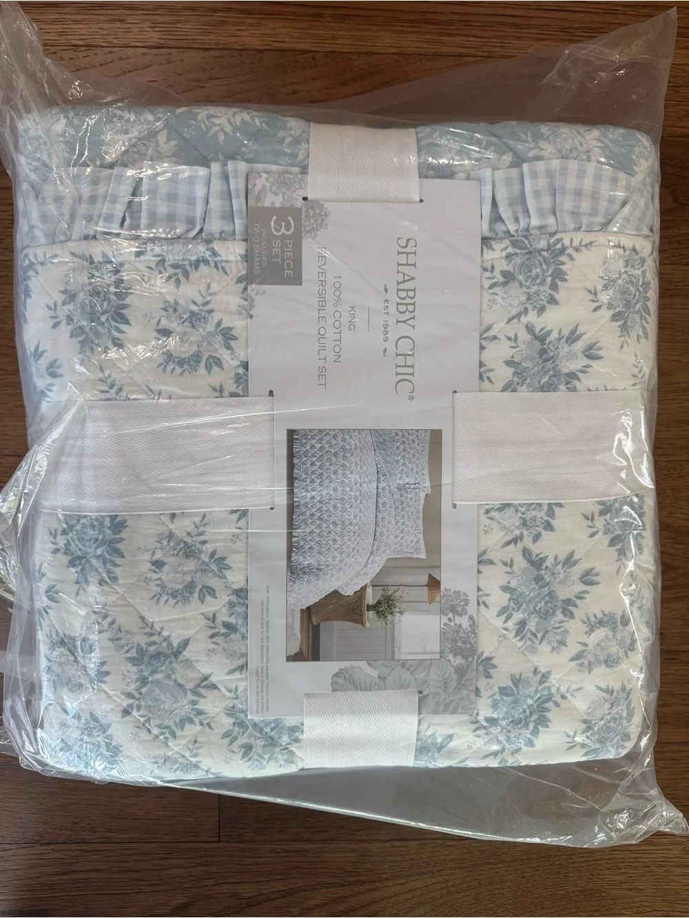 Shabby Chic Light Blue Floral Reversible Quilt Set